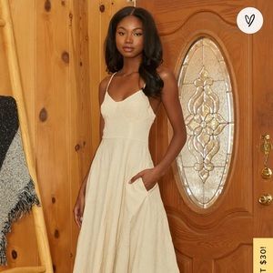 NWT Lulus Time for Tea Cream Jacquard Sleeveless Midi Dress